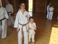 Mom (Solange) and Daughter (Miya) made the a practice at the Shotokan Ohshima Dojo in Santa Barbara.  Looks like someone just got their belt signed by Ohshima Sensei